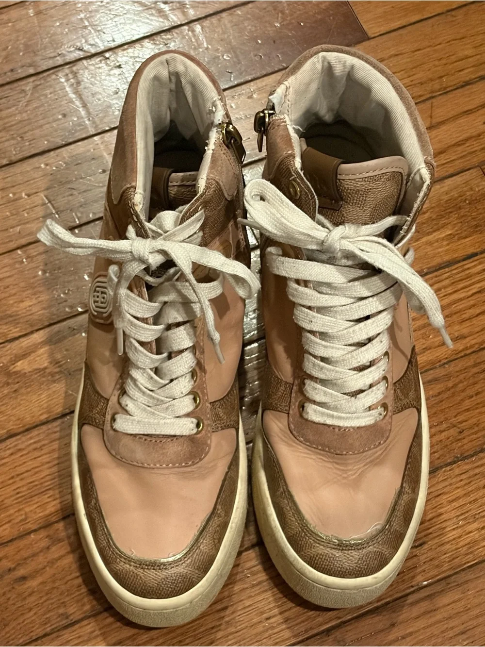 COACH Women's Size 7.5 High Top Sneaker Mushroom Oat Pink Color